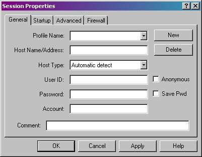 wsFTP session properties window